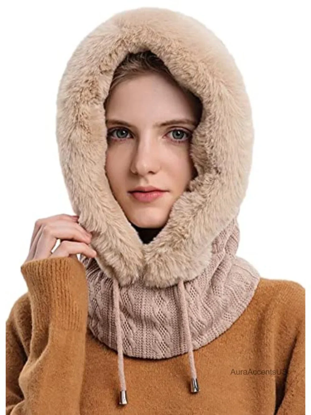 Warm Fleece Balaclava Beanie Scarf Set Winter Pullover Hat
